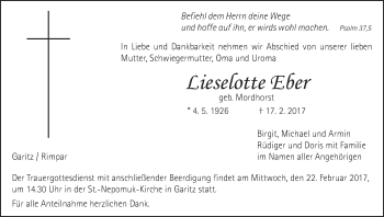 Anzeige von Lieselotte Eber von MGO