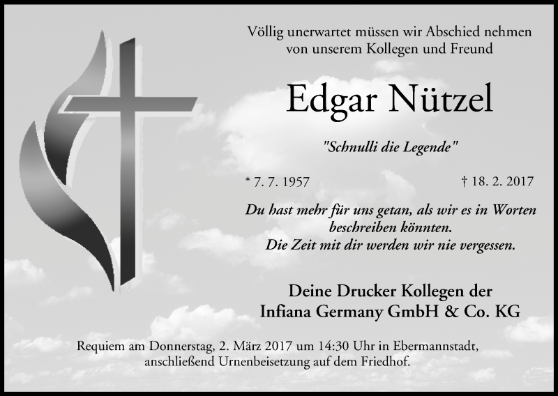  Traueranzeige für Edgar Nützel vom 01.03.2017 aus MGO