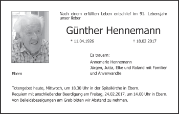 Anzeige von Günther Hennemann von MGO