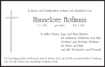 Anzeige von Hannelore Hofmann von MGO