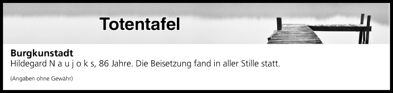  Traueranzeige für Totentafel vom 24.02.2017 vom 24.02.2017 aus MGO