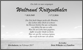 Anzeige von Waltraud Kritzenthaler von MGO