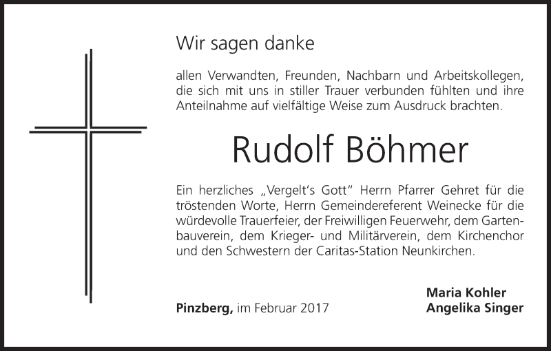  Traueranzeige für Rudolf Böhmer vom 04.02.2017 aus MGO