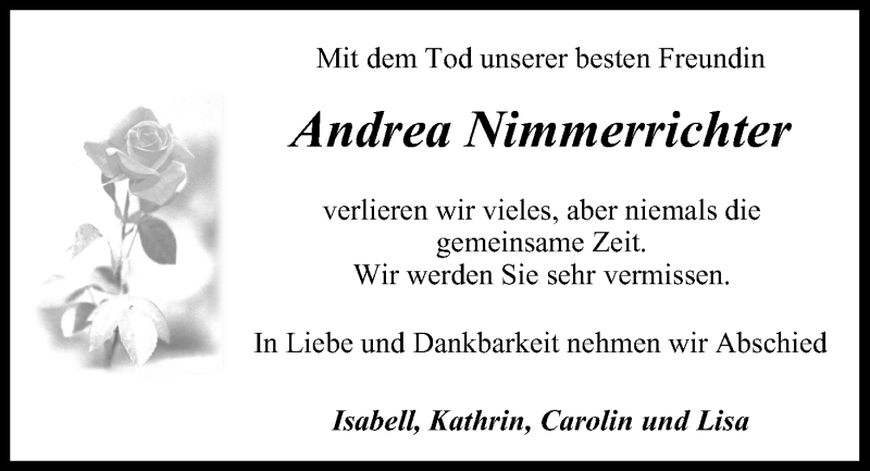  Traueranzeige für Andrea Nimmerrichter vom 02.02.2017 aus MGO