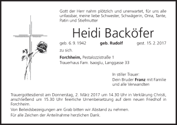 Anzeige von Heidi Backöfer von MGO