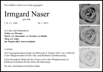 Anzeige von Irmgard Naser von MGO