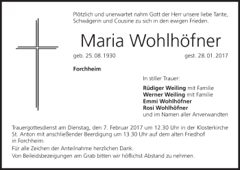 Anzeige von Maria Wohlhöfner von MGO