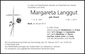 Anzeige von Margareta Langgut von MGO