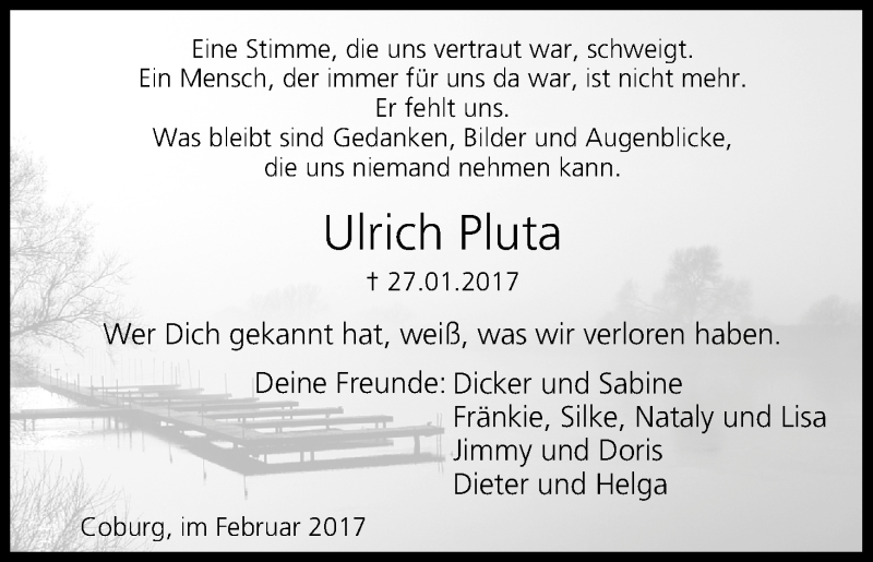  Traueranzeige für Ulrich Pluta vom 03.02.2017 aus MGO
