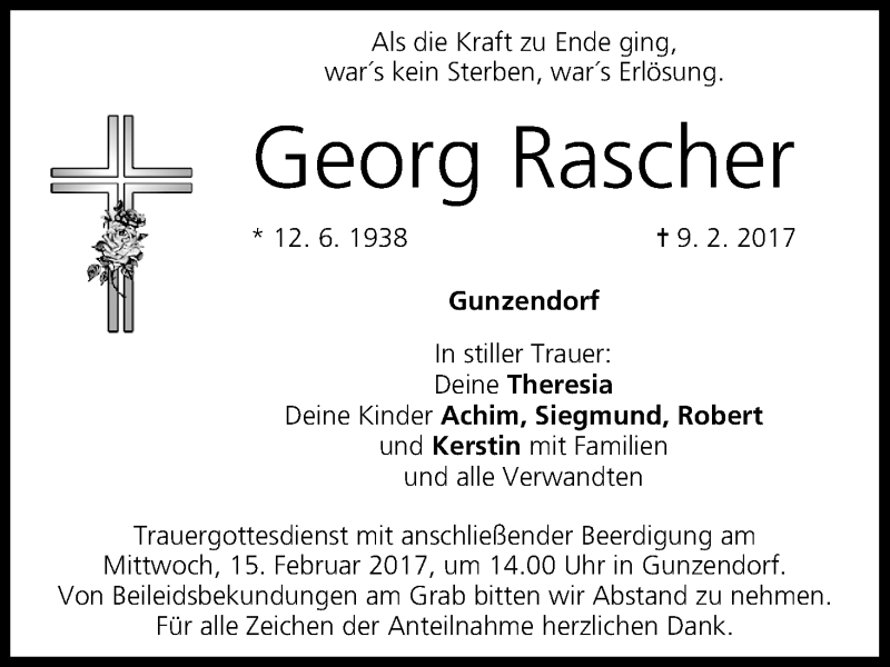  Traueranzeige für Georg Rascher vom 13.02.2017 aus MGO