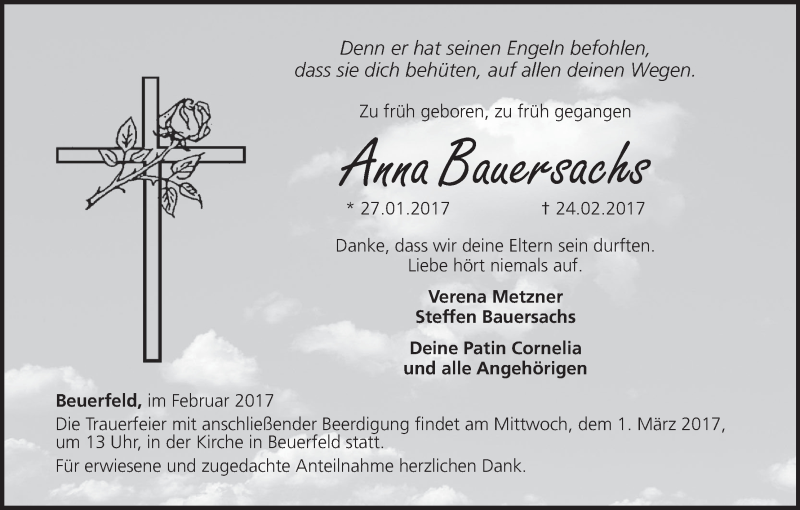  Traueranzeige für Anna Bauersachs vom 27.02.2017 aus MGO