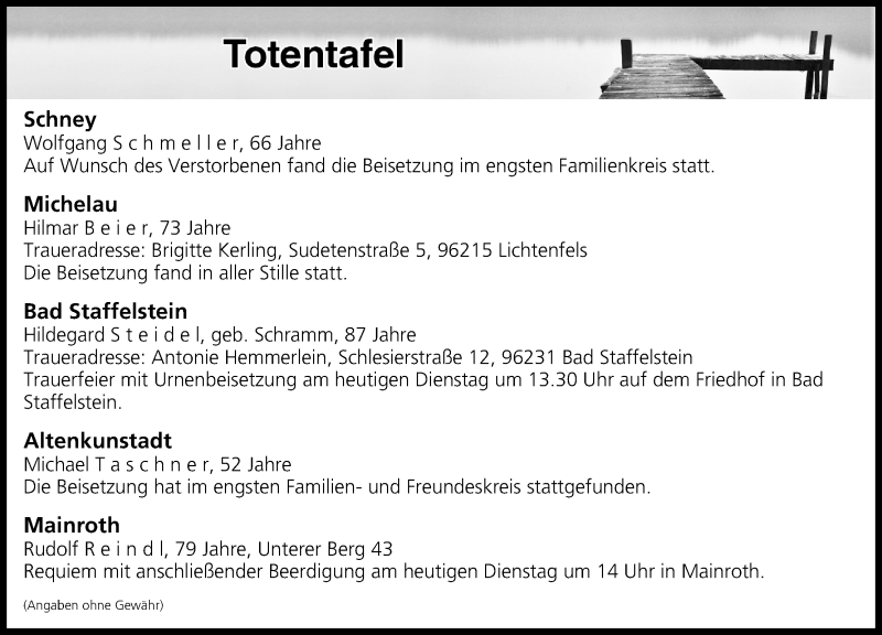  Traueranzeige für Totentafel vom 14.02.2017 vom 14.02.2017 aus MGO