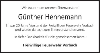 Anzeige von Günther Hennemann von MGO