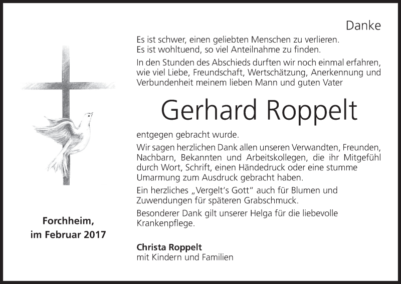  Traueranzeige für Gerhard Roppelt vom 04.02.2017 aus MGO