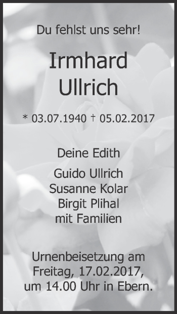 Anzeige von Irmhard Ullrich von MGO