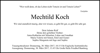 Traueranzeige von Mechtild Koch