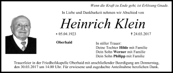 Anzeige von Heinrich Klein von MGO