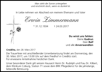 Anzeige von Erwin Zimmermann von MGO