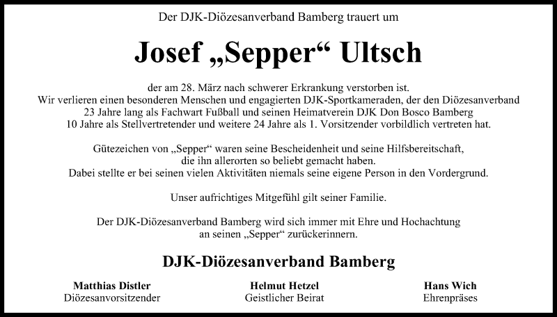  Traueranzeige für Josef Ultsch vom 30.03.2017 aus MGO