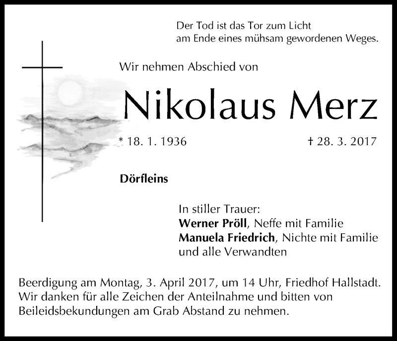 Traueranzeige für Nikolaus Merz vom 30.03.2017 aus MGO