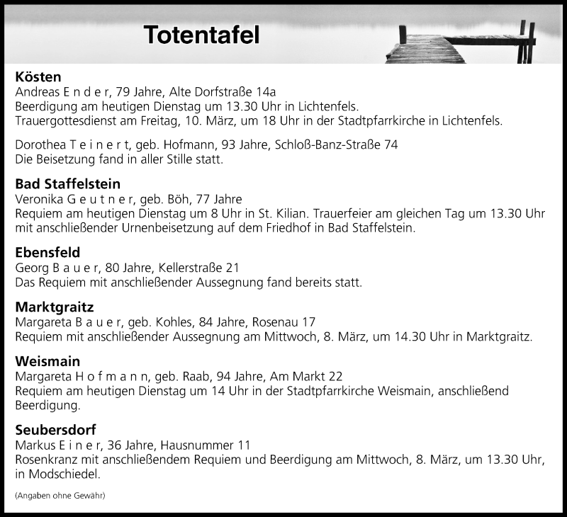  Traueranzeige für Totentafel vom 07.03.2017 vom 07.03.2017 aus MGO