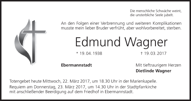  Traueranzeige für Edmund Wagner vom 22.03.2017 aus MGO
