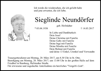 Traueranzeige von Sieglinde Neundörfer