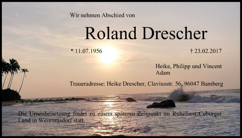  Traueranzeige für Roland Drescher vom 04.03.2017 aus MGO