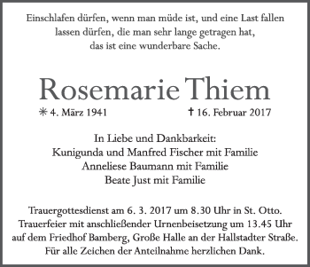 Anzeige von Rosemarie Thiem von MGO