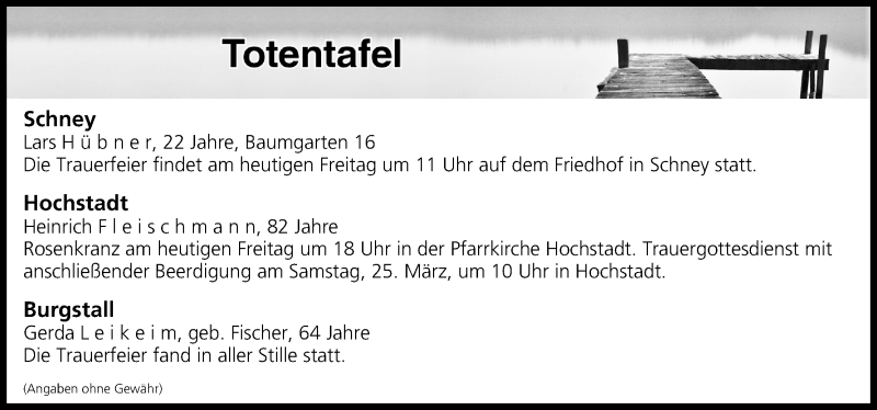  Traueranzeige für Totentafel vom 24.03.2017 vom 24.03.2017 aus MGO