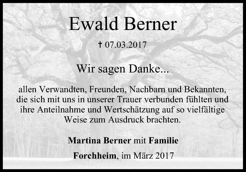  Traueranzeige für Ewald Berner vom 25.03.2017 aus MGO