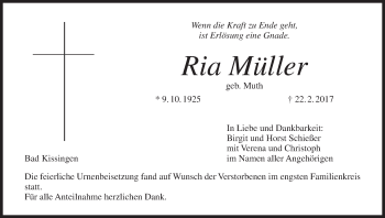 Anzeige von Ria Müller von MGO