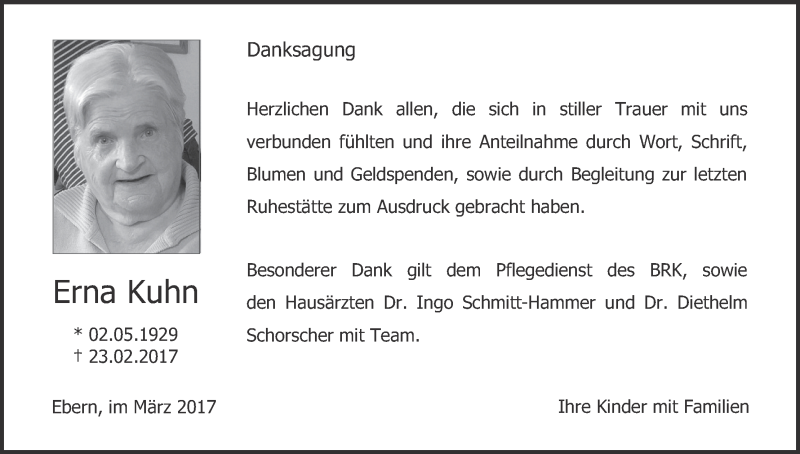  Traueranzeige für Erna Kuhn vom 25.03.2017 aus MGO