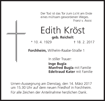 Anzeige von Edith Kröst von MGO