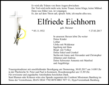 Traueranzeige von Elfriede Eichhorn