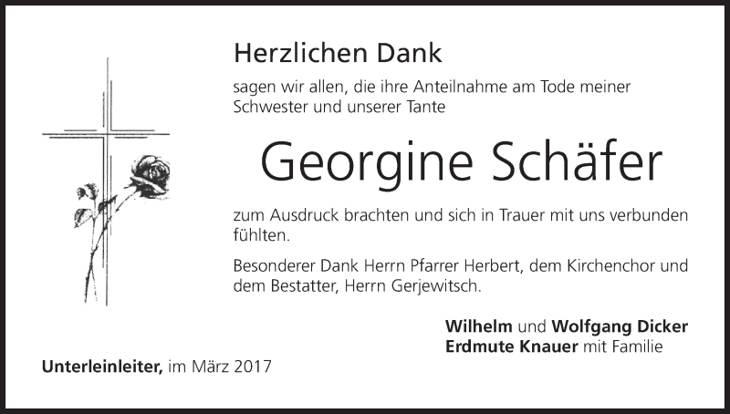  Traueranzeige für Georgine Schäfer vom 25.03.2017 aus MGO