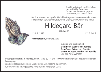 Anzeige von Hildegard Bär von MGO