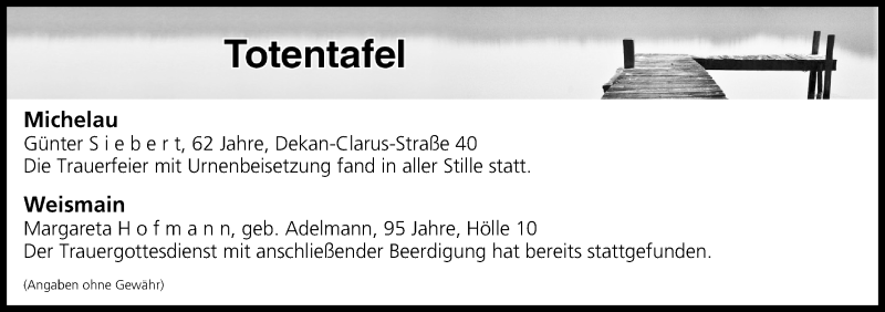  Traueranzeige für Totentafel vom 28.03.2017 vom 28.03.2017 aus MGO