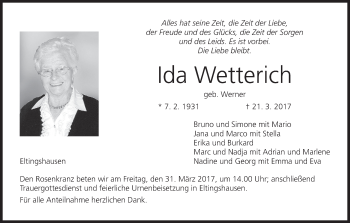 Anzeige von Ida Wetterich von MGO
