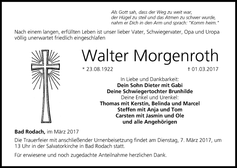  Traueranzeige für Walter Morgenroth vom 04.03.2017 aus MGO