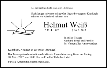 Anzeige von Helmut Weiß von MGO