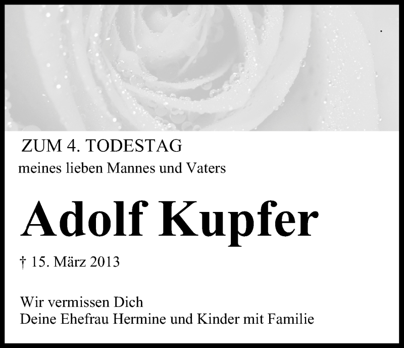  Traueranzeige für Adolf Kupfer vom 15.03.2017 aus MGO