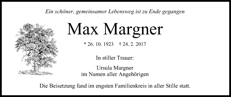  Traueranzeige für Max Margner vom 15.03.2017 aus MGO