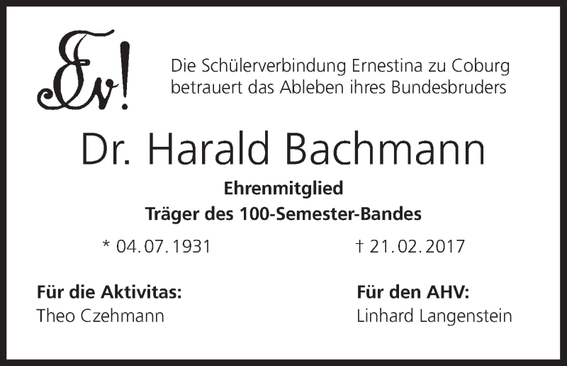  Traueranzeige für Harald Bachmann vom 04.03.2017 aus MGO