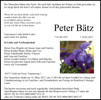 Anzeige von Peter Bätz von MGO