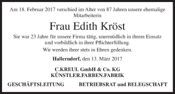 Anzeige von Edith Kröst von MGO