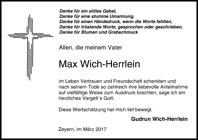  Traueranzeige für Max Wich-Herrlein vom 09.03.2017 aus MGO