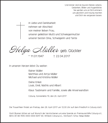 Anzeige von Helga Müller von MGO