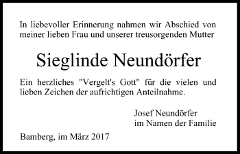 Traueranzeige von Sieglinde Neundörfer