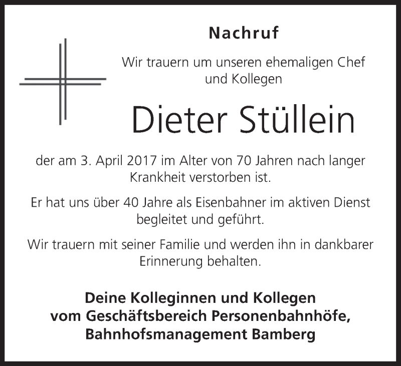  Traueranzeige für Dieter Stüllein vom 12.04.2017 aus MGO